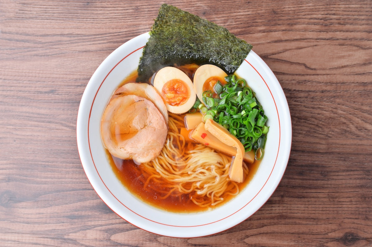 soy sauce ramen with toppings