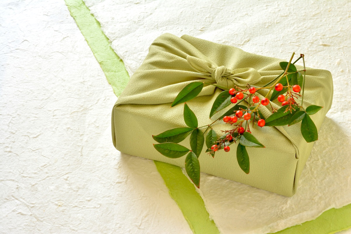 gift wrapped in furoshiki on washi paper